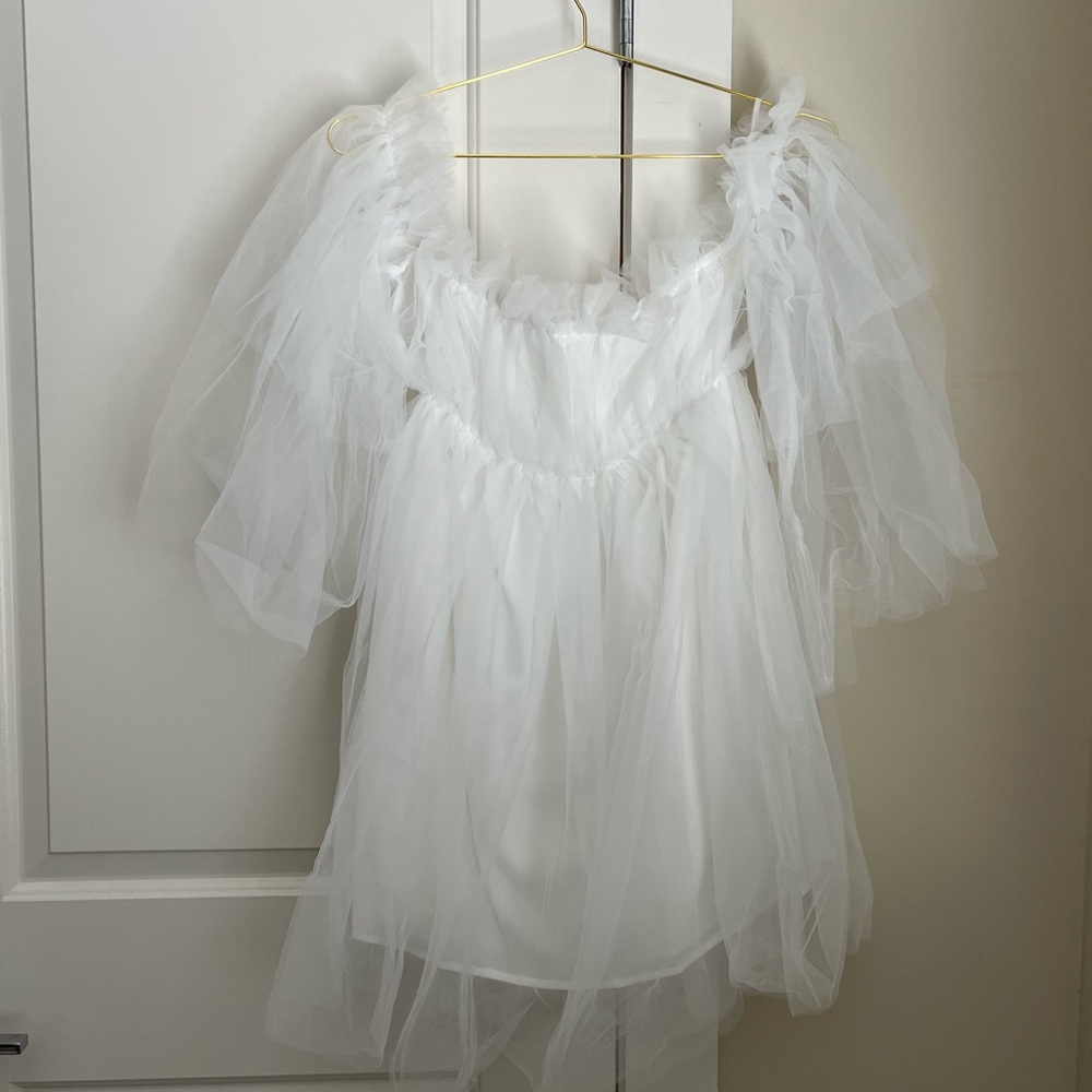 White Mesh Party Dress